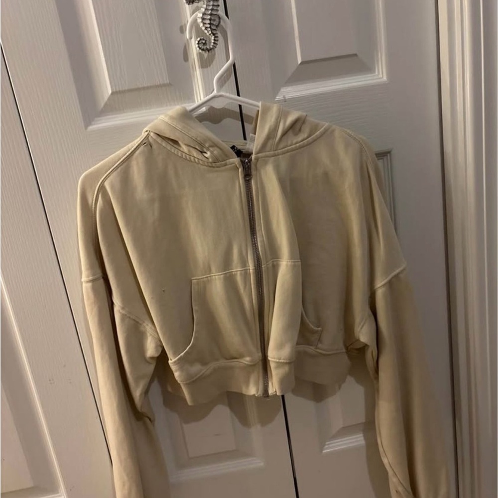 Cream Cropped Hoodie